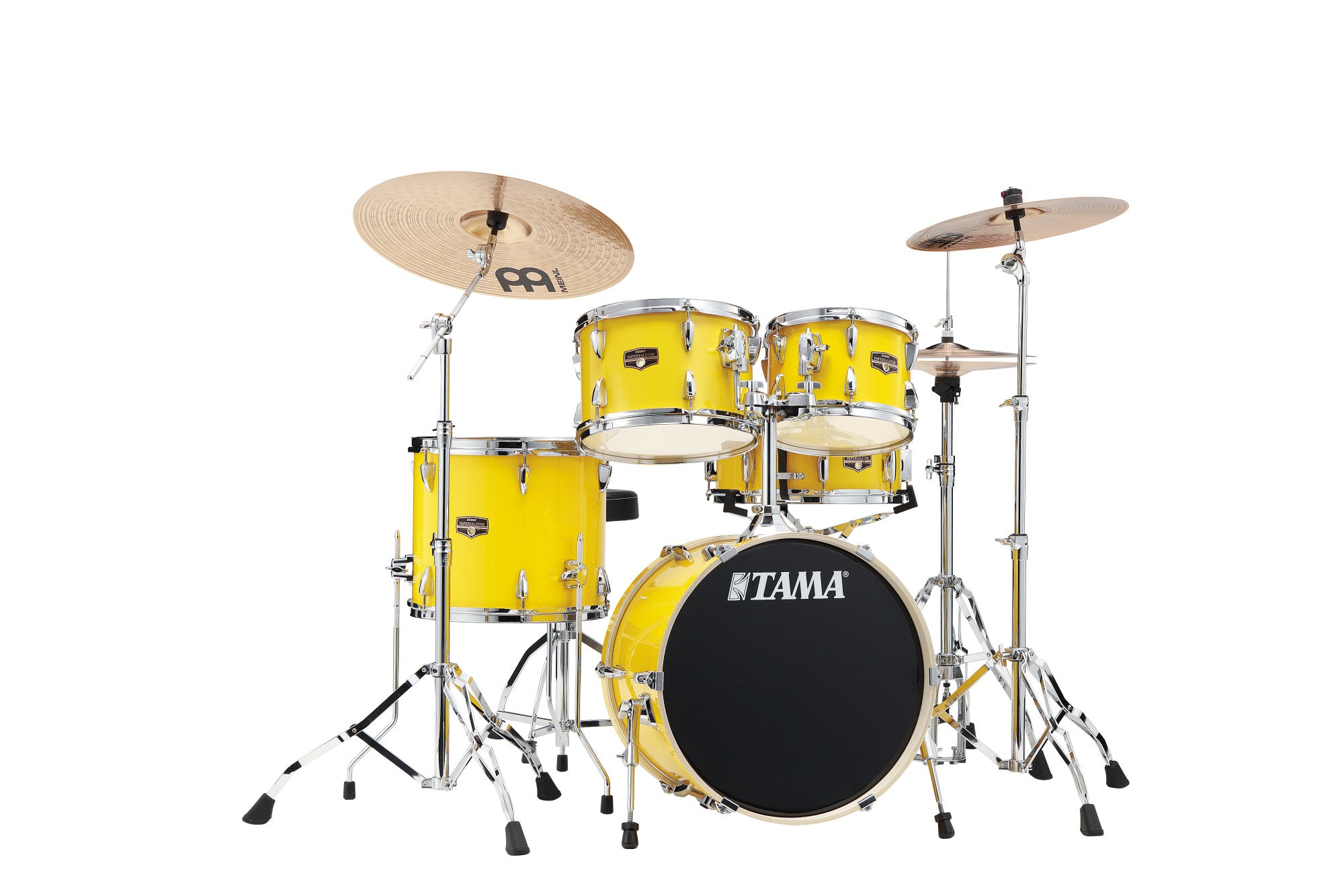 TAMA Imperialstar Drum Set 5 teilig - Electric Yellow/Chrom HW + MEINL Cymbals HCS Cymbal Kit/Stage Master Double-Braced Hardware Kit