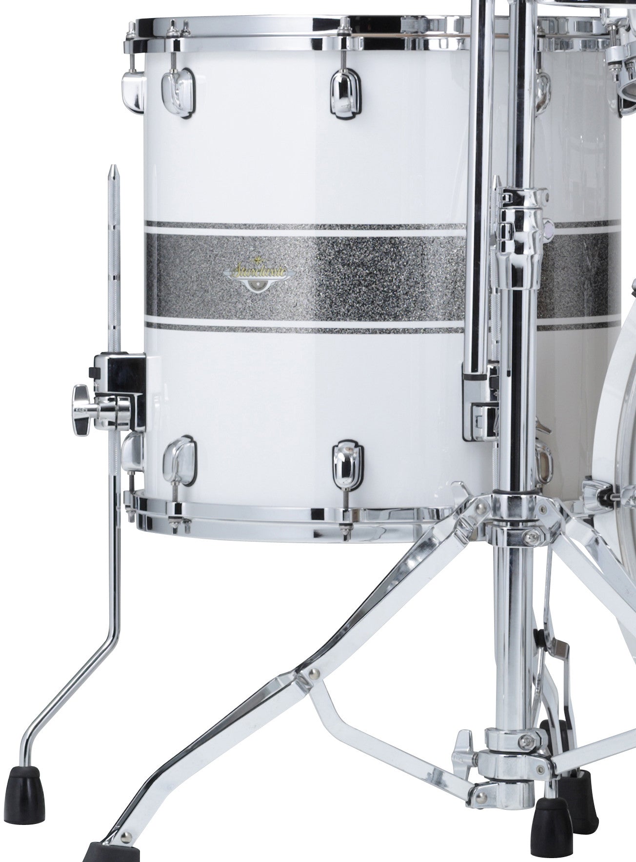TAMA Starclassic Maple Lacquer Floor Tom 16" x 14" - Silver Snow Racing Stripe/Chrom HW