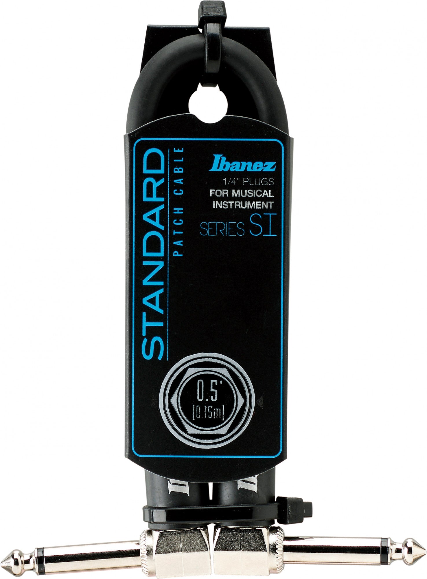 IBANEZ SI Serie (Standard) Instrumentenkabel - 2 abgewinkelte Stecker Patch Kabel Klinke/Klinke - Klinke, Schwarz - 0,15 m / 0,5 ft