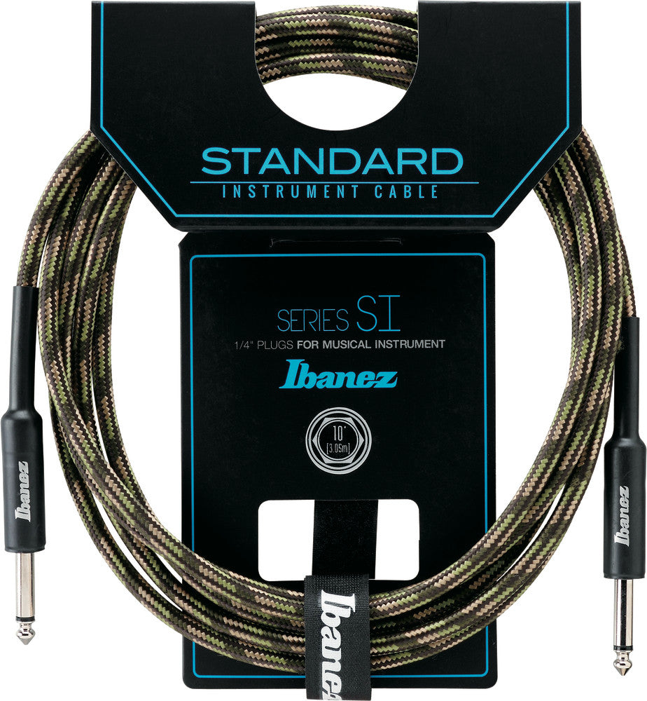 IBANEZ SI Serie (Standard) Instrumentenkabel - 2 gerade Stecker Gewebt - Klinke - Klinke, Camouflage Green - 3,05 m / 10 ft