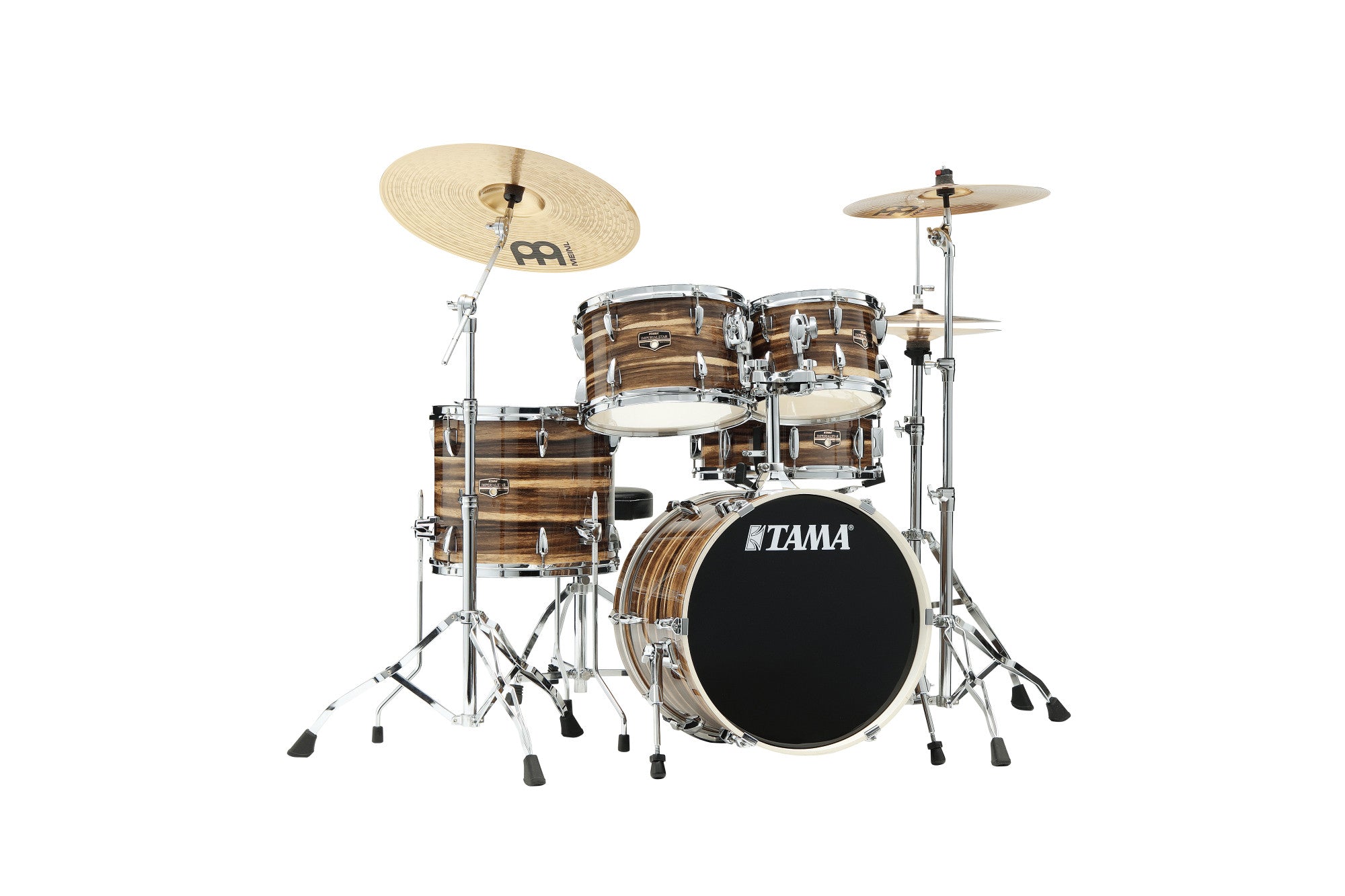 TAMA Imperialstar Drum Set 5 teilig - Coffee Teak Wrap/Chrom HW + MEINL Cymbals HCS Cymbal Kit/Stage Master Double-Braced Hardware Kit