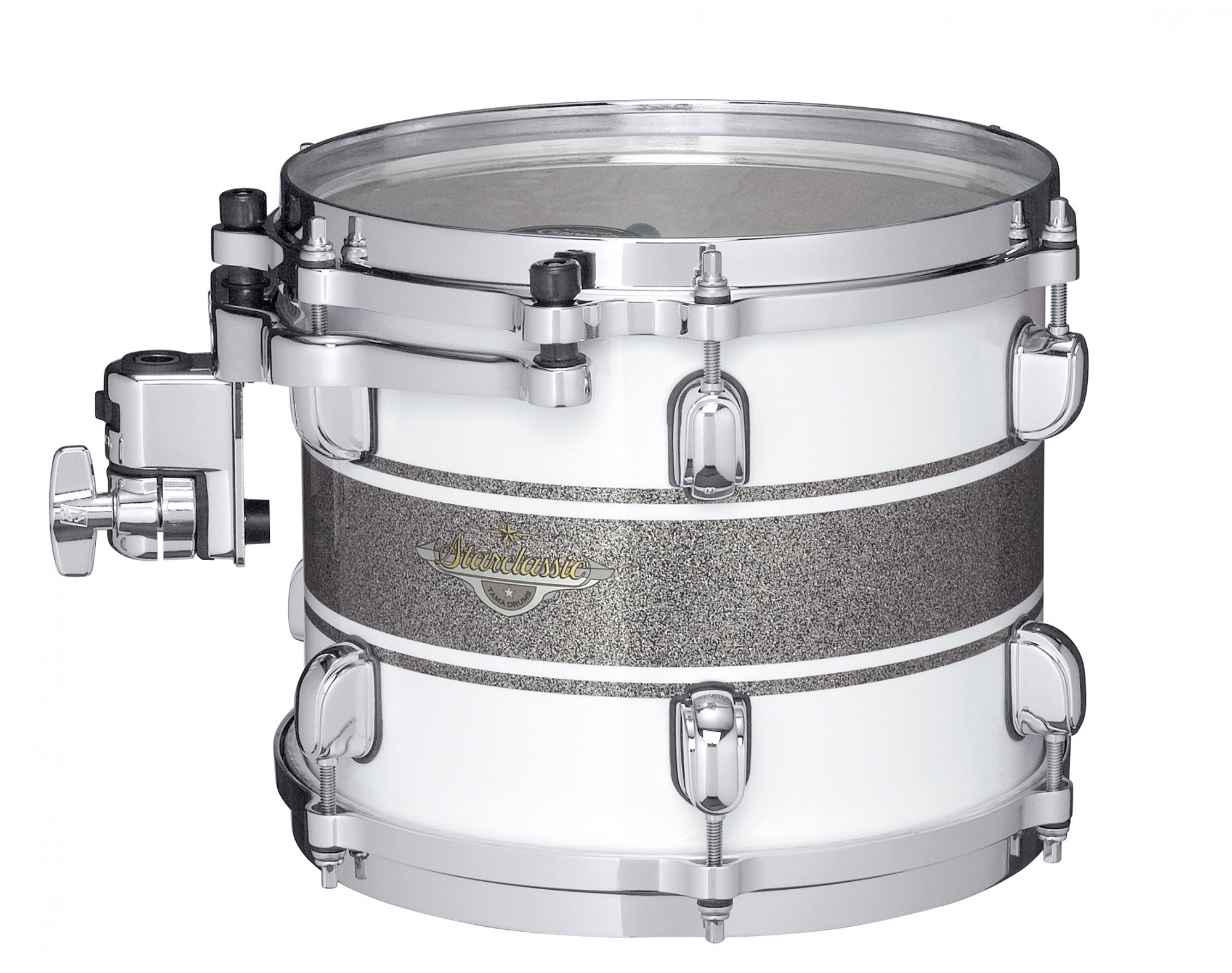 TAMA Starclassic Maple Lacquer Rack Tom 14" x 11" - Silver Snow Racing Stripe/Chrom HW