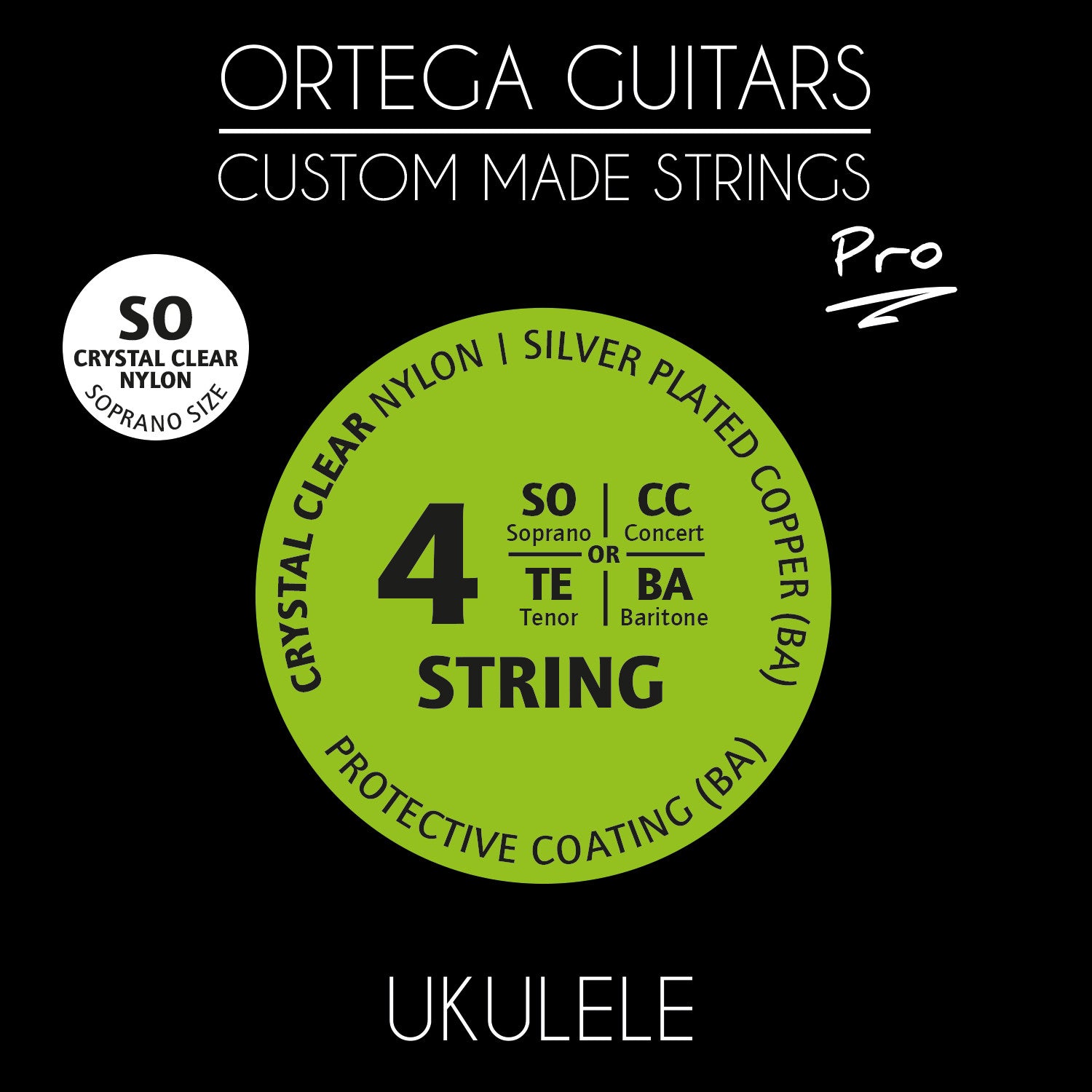 ORTEGA Custom Made Strings "Pro" für Sopran Ukulele 4 String - Crystal Nylon / .024/.026