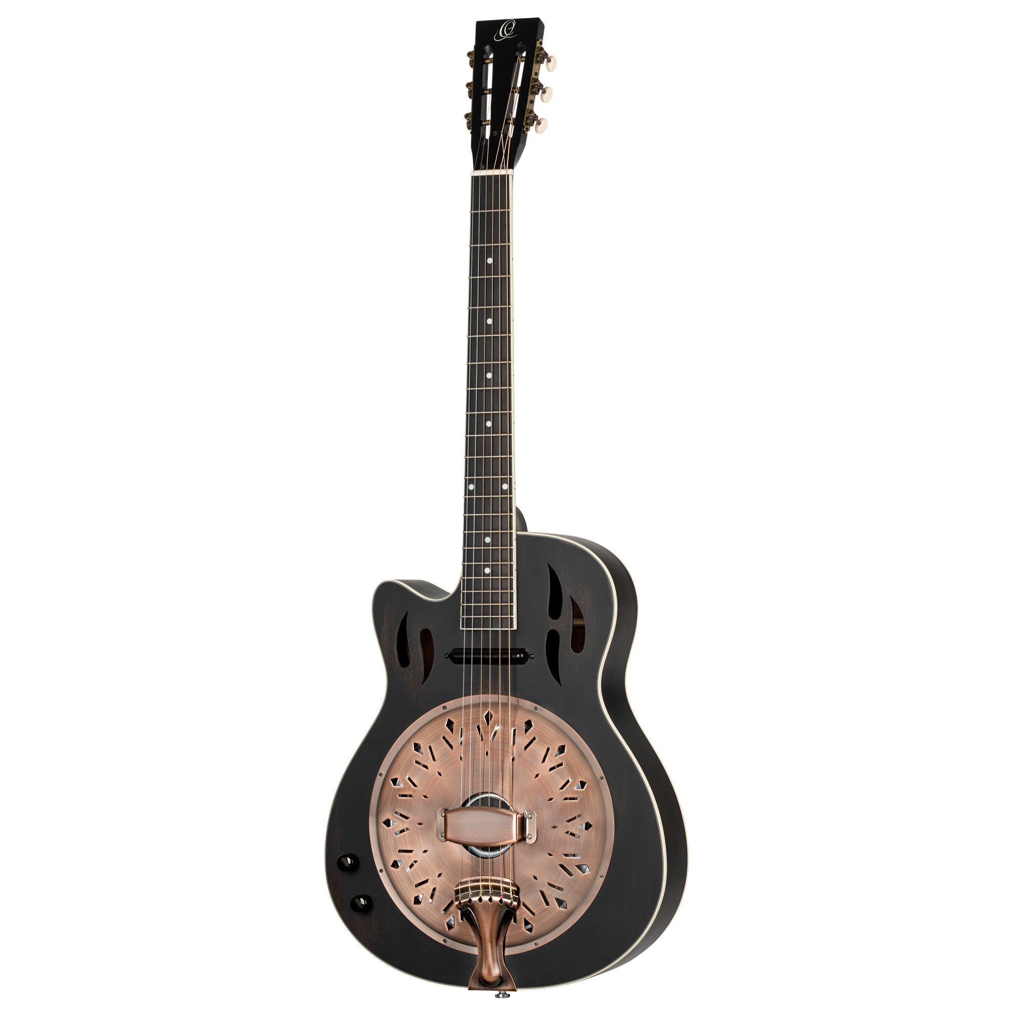 ORTEGA Americana Series Resonatorgitarre 6 String Lefty - Distressed Black / Antique Brass HW