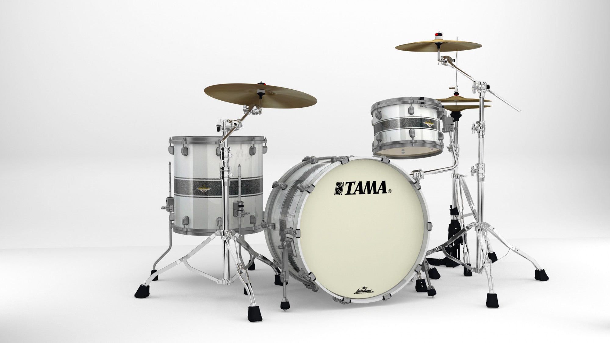TAMA Starclassic Maple Lacquer Shell Kit 3 teilig - Silver Snow Racing Stripe/Smoked Black Nickel HW