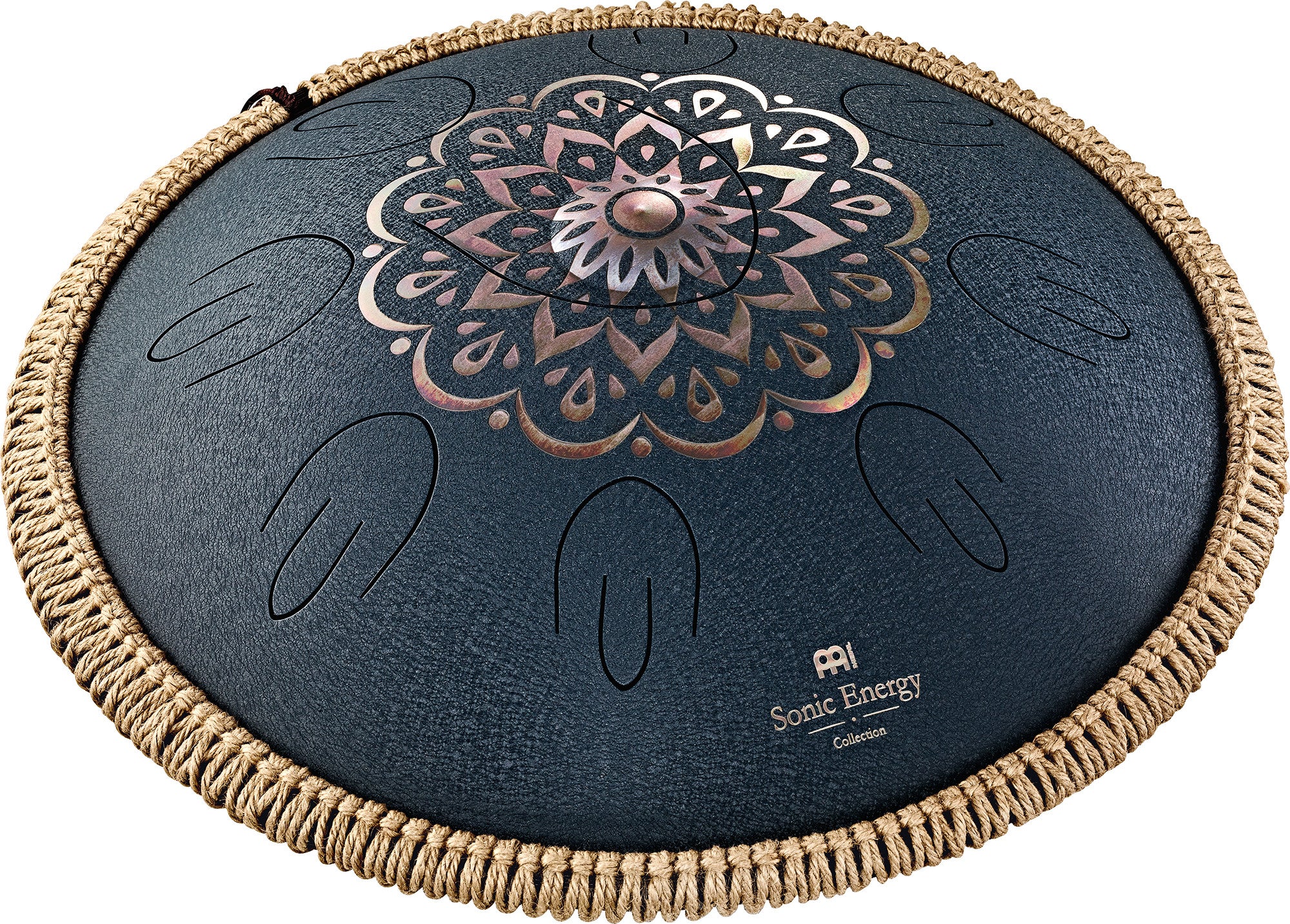 MEINL Sonic Energy Octave Steel Tongue Drum 16" - D Amara/9 Töne/440 Hz - Gelasertes Blumendesign/Marineblau