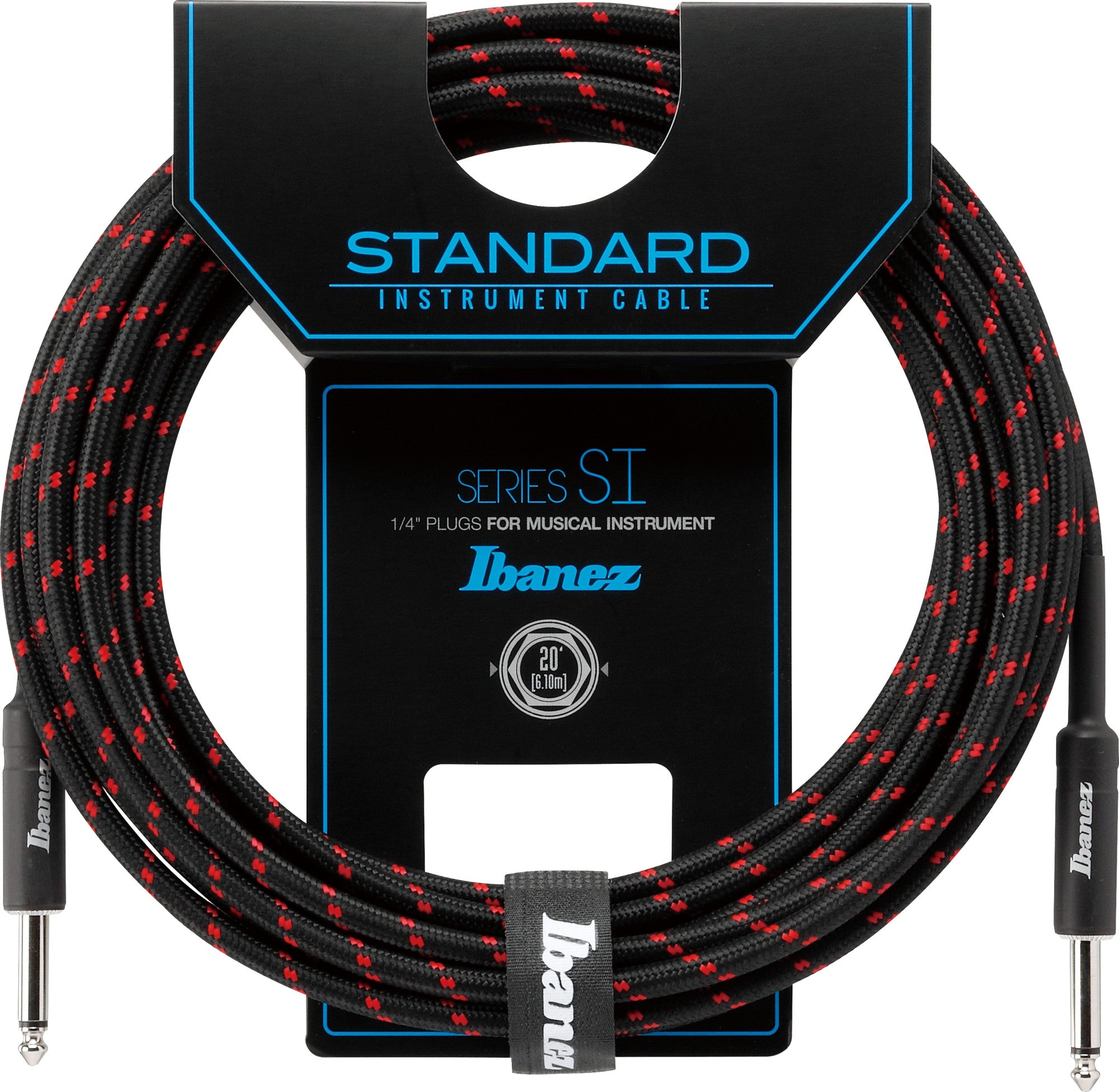 IBANEZ SI Serie (Standard) Instrumentenkabel - 2 gerade Stecker Gewebt - Klinke - Klinke, Black x Wine - 6,10 m / 20 ft