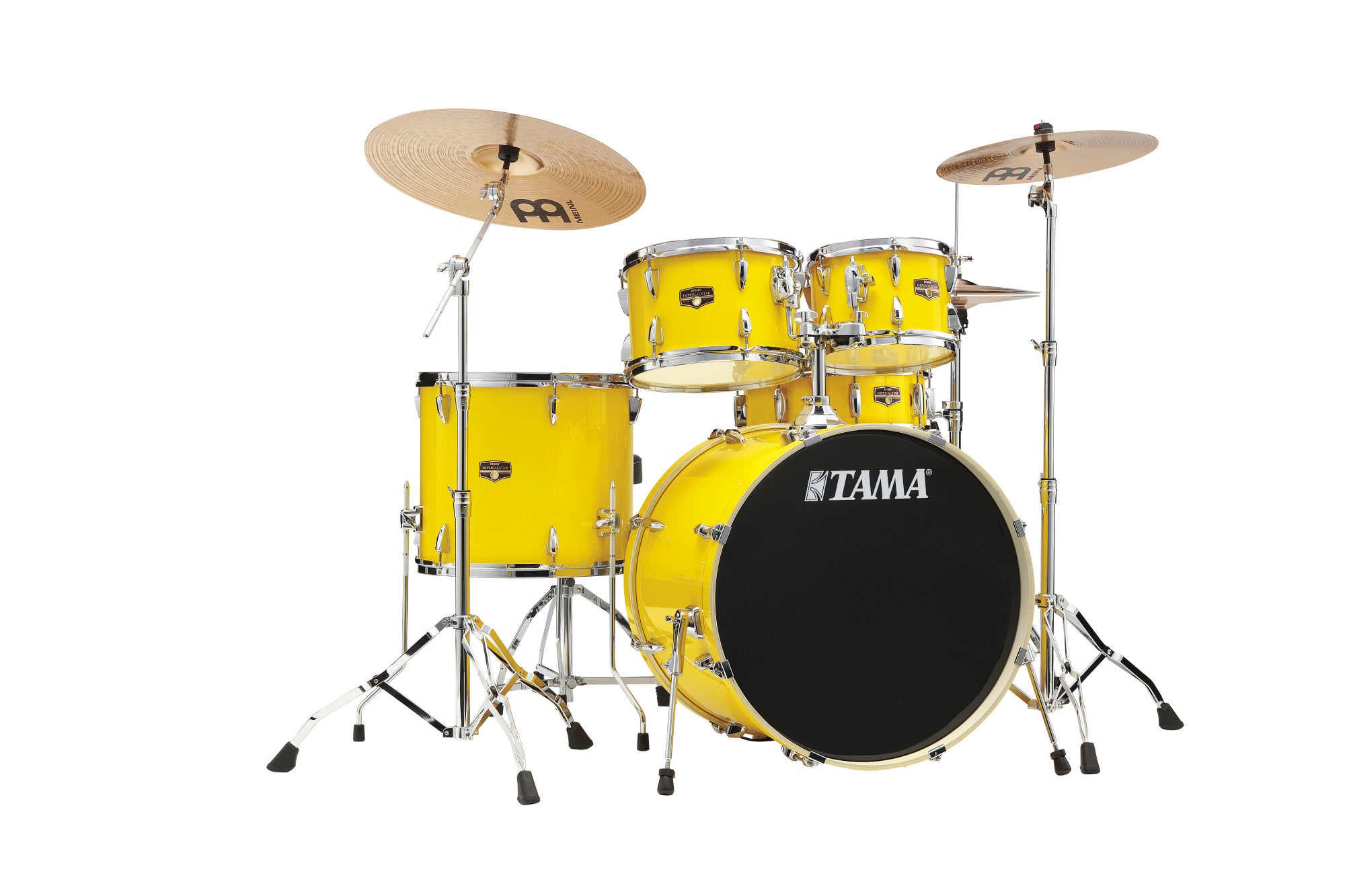 TAMA Imperialstar Drum Set 5 teilig - Electric Yellow/Chrom HW + MEINL Cymbals HCS Cymbal Kit/Stage Master Double-Braced Hardware Kit