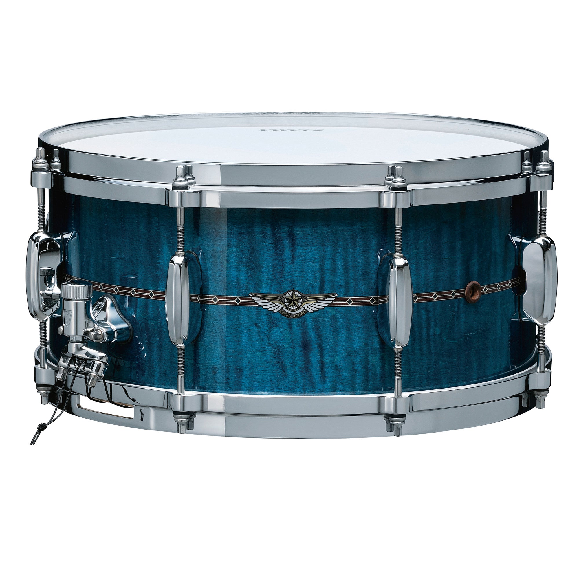 TAMA STAR Maple Snaredrum 14" x 8" - Ocean Blue Curly Maple/Chrom HW - Outside Inlay
