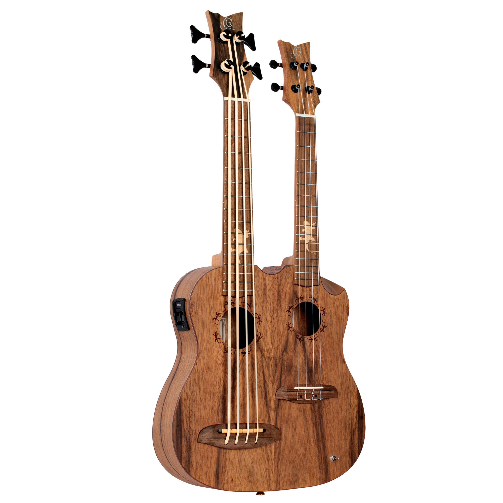 ORTEGA Custom Built Serie Double-Neck UkeBass / Tenor Ukulele - Paldao Natural + Bag