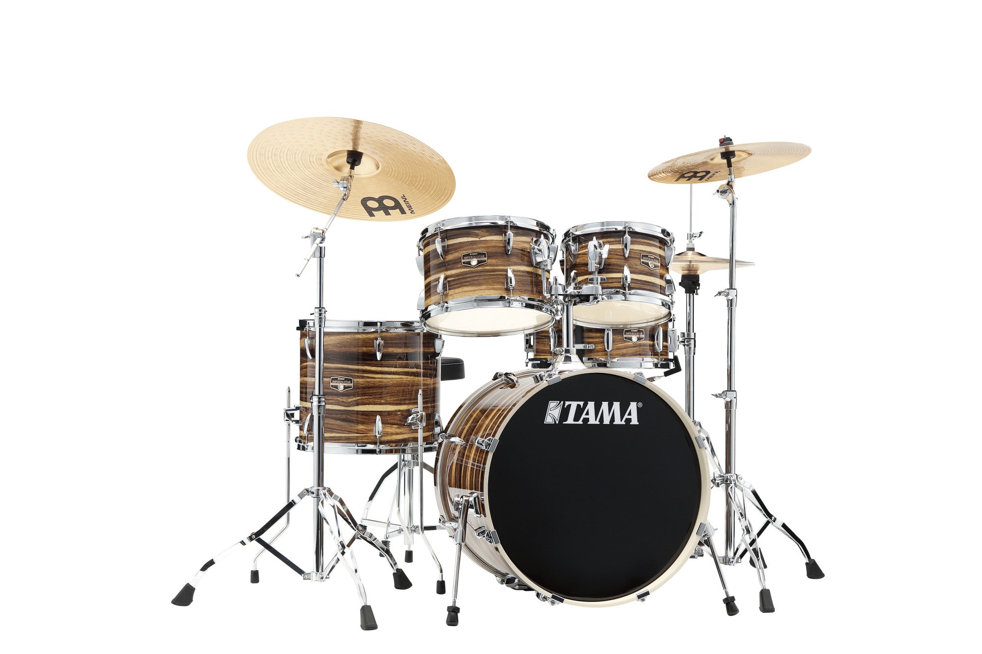 TAMA Imperialstar Drum Set 5 teilig - Coffee Teak Wrap/Chrom HW + MEINL Cymbals HCS Cymbal Kit/Stage Master Double-Braced Hardware Kit