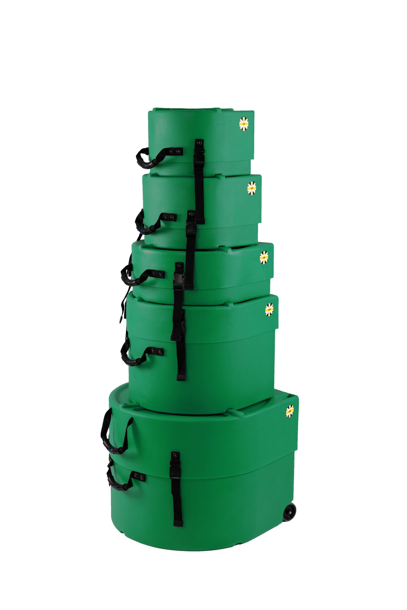 HARDCASE Rock/Fusion Case Set - 22“ Bass Drum, 10“ Tom, 12“ Tom, 16“ Floor Tom, 14“ Snare Drum - Dark Green / komplett gepolstert