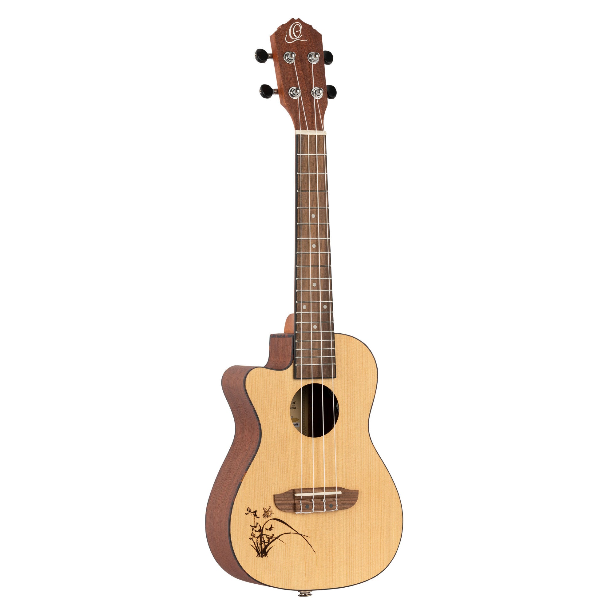 ORTEGA Bonfire Serie Konzert Preamp Ukulele 4 String Lefty - Fichte/Sapele Natur