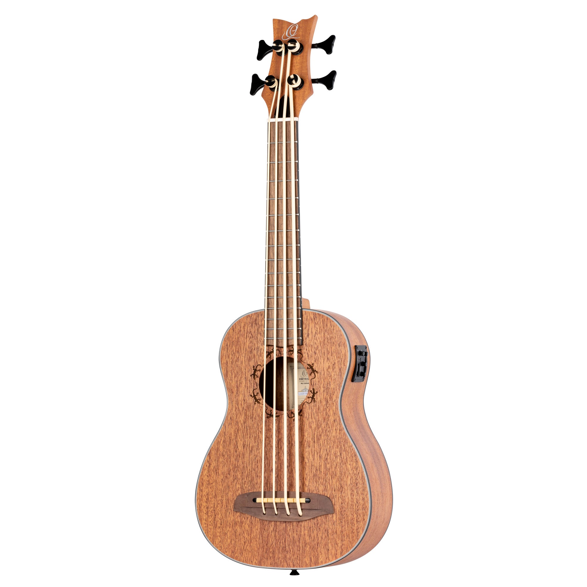 ORTEGA Lizard Serie Short Scale Uke Bass 4 String Lefty - Acacia Natural + Bag