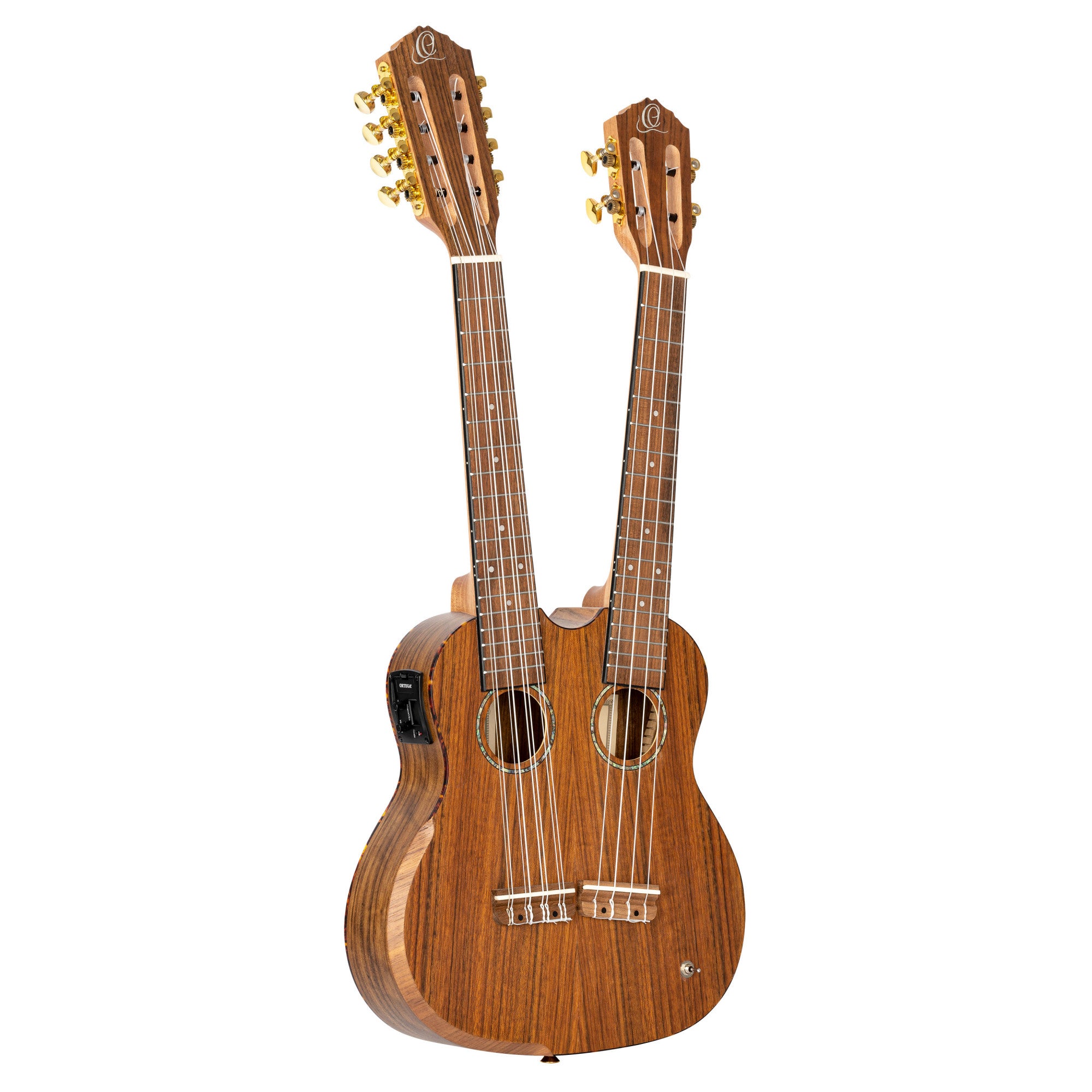 ORTEGA Custom Built Serie Double-Neck Tenor Ukulele - Ovangkol Natural + Bag