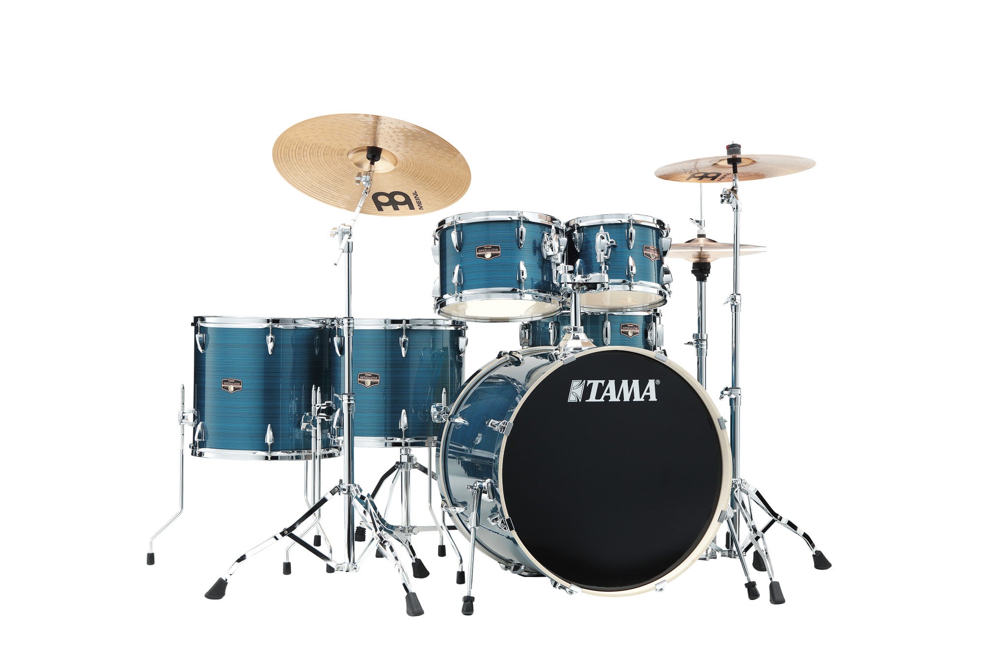 TAMA Imperialstar Drum Set 6 teilig - Hairline Blue/Chrom HW + MEINL Cymbals HCS Cymbal Kit/Stage Master Double-Braced Hardware Kit