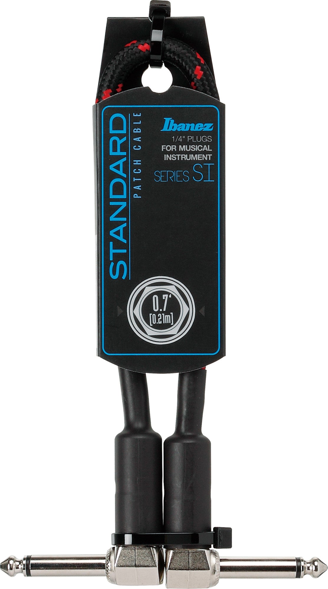 IBANEZ SI Serie (Standard) Instrumentenkabel - Patch Kabel 2 abgewinkelte Stecker Gewebt - Klinke - Klinke, Black x Wine - 0,21 m / 0,7 ft