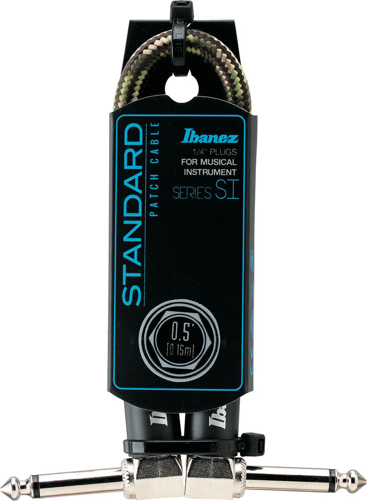 IBANEZ SI Serie (Standard) Instrumentenkabel - 2 abgewinkelte Stecker 3-teiliges Set Patch Kabel - Klinke - Klinke, Camouflage Green - 0,15 m / 0,5 ft