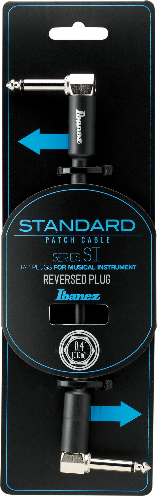 IBANEZ SI Serie (Standard) Instrumentenkabel - Klinke/Klinke - abgewinkelt/180 Grad verdreht abgewinkelt Patch Kabel schwarz - 0,12 m / 0,4 ft