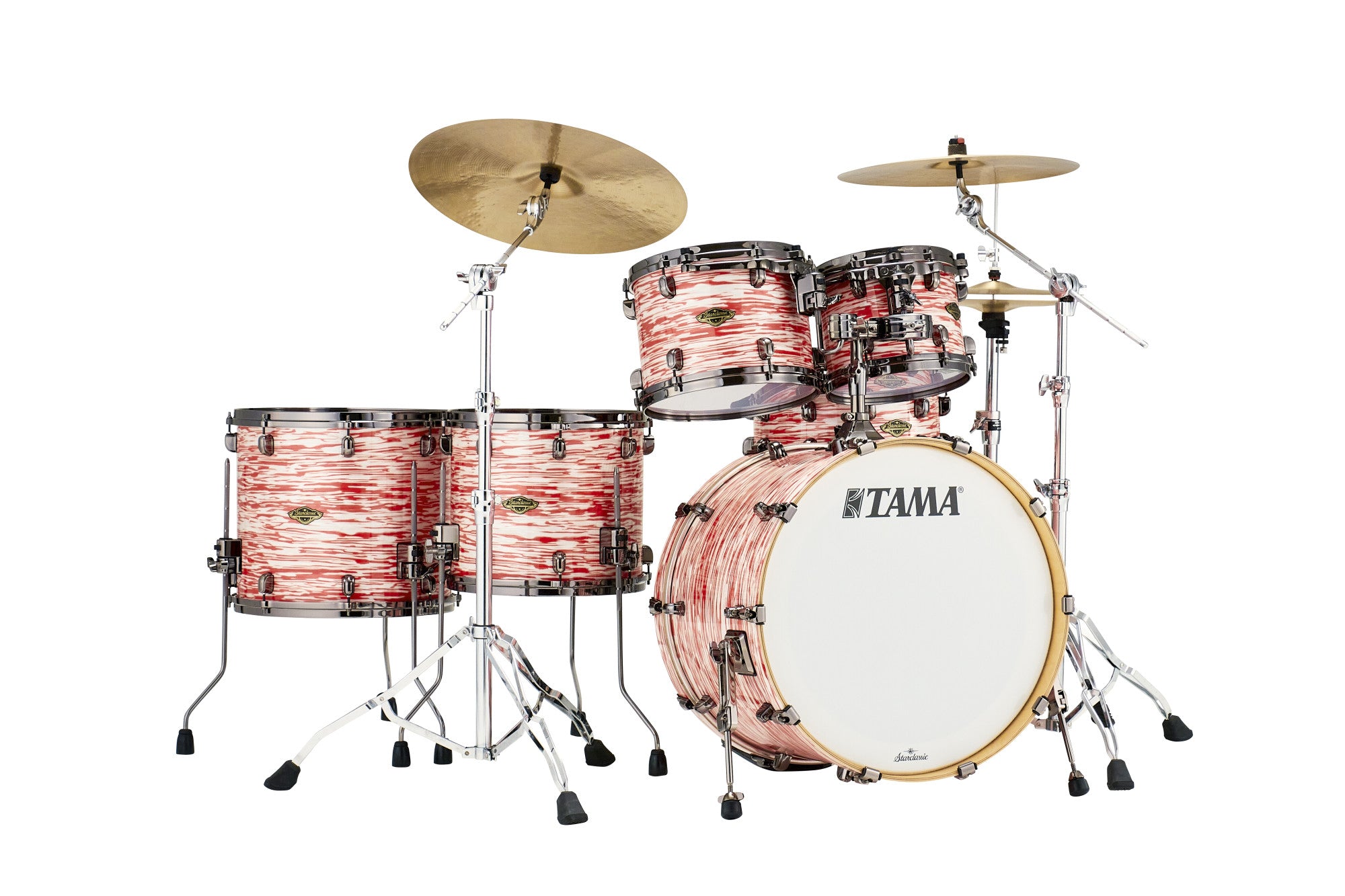 TAMA Starclassic Walnut/Birch Duracover Wrap Shell Kit 5 teilig - Red & White Oyster/Black Nickel HW