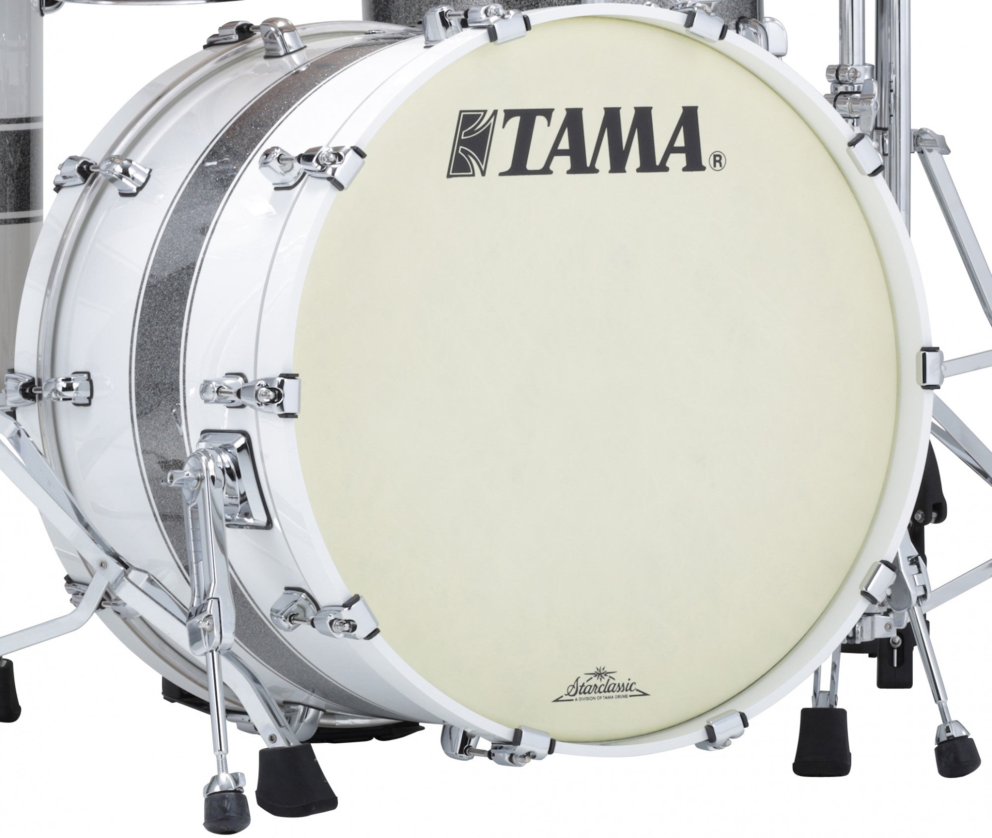 TAMA Starclassic Maple Lacquer Bass Drum 24" x 16" - Silver Snow Racing Stripe/Chrom HW/mit Tom Halter