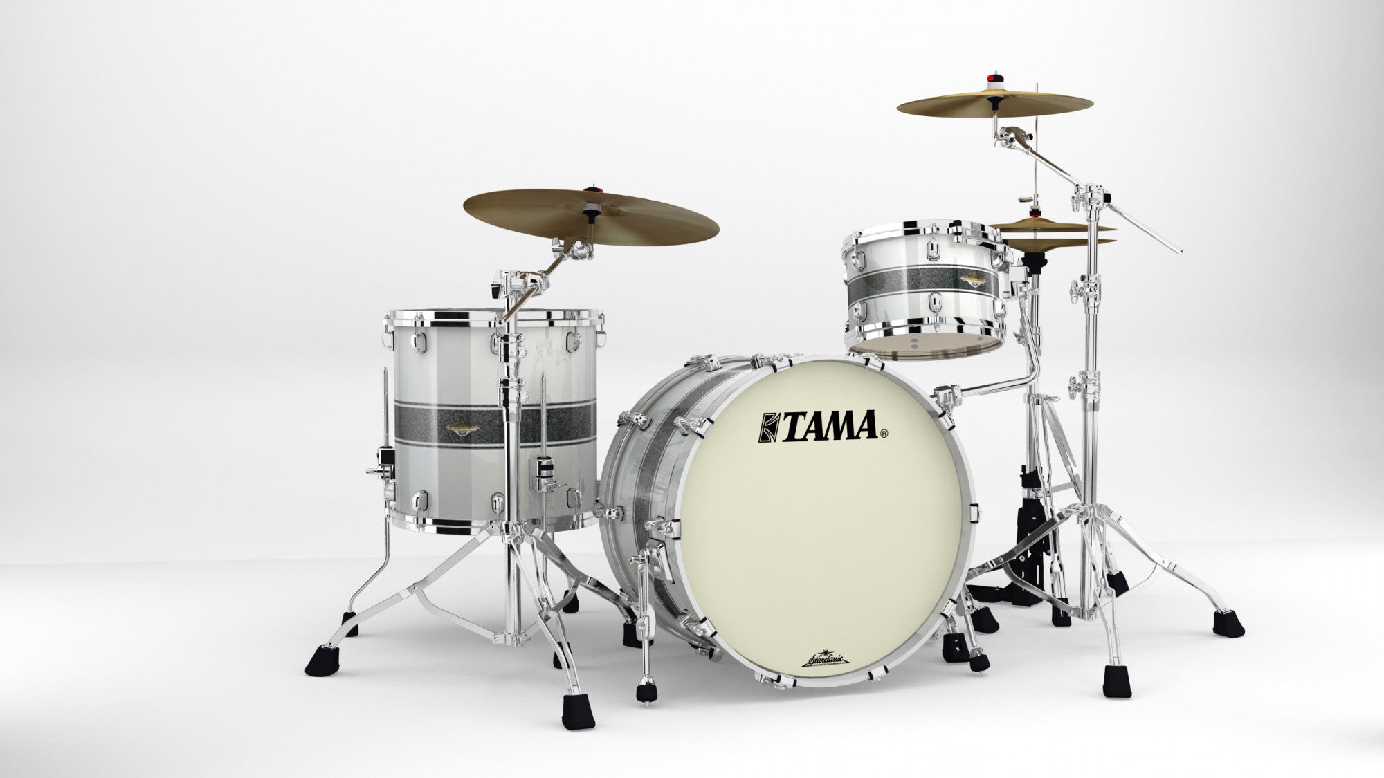 TAMA Starclassic Maple Lacquer Shell Kit 3 teilig - Silver Snow Racing Stripe/Chrom HW