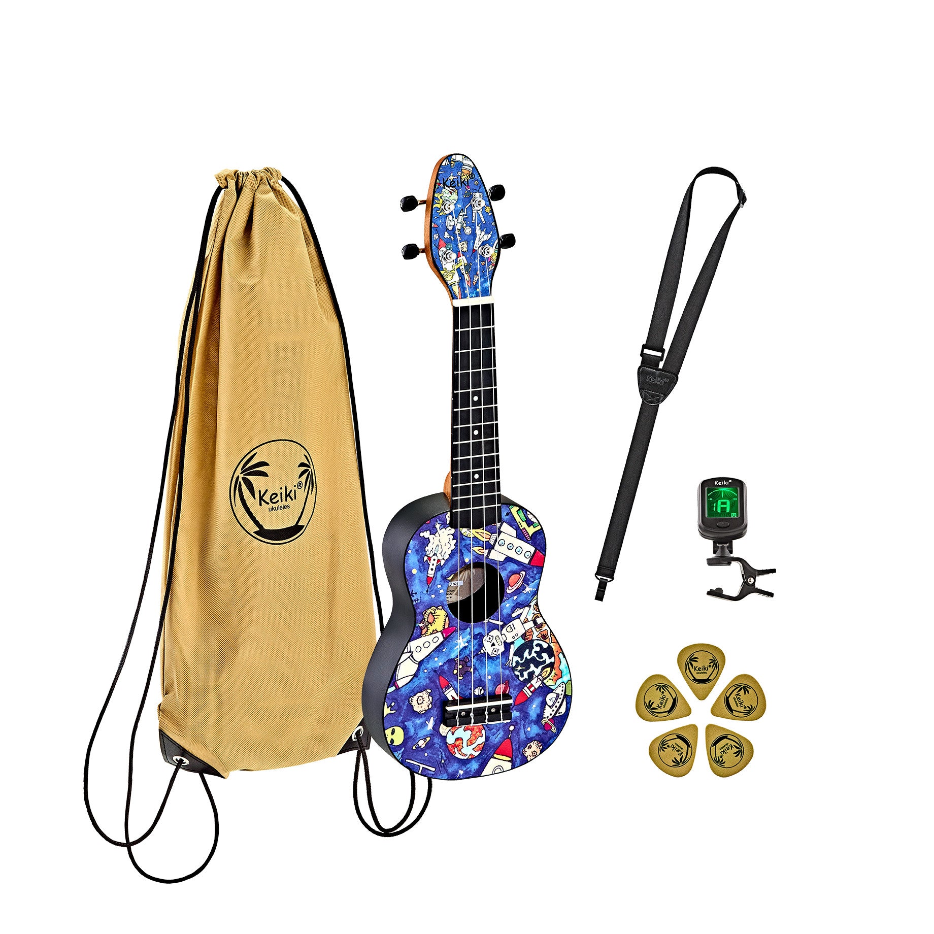 KEIKI K2 Serie Sopran Ukulele Set - Agathis / ABS Spaceman