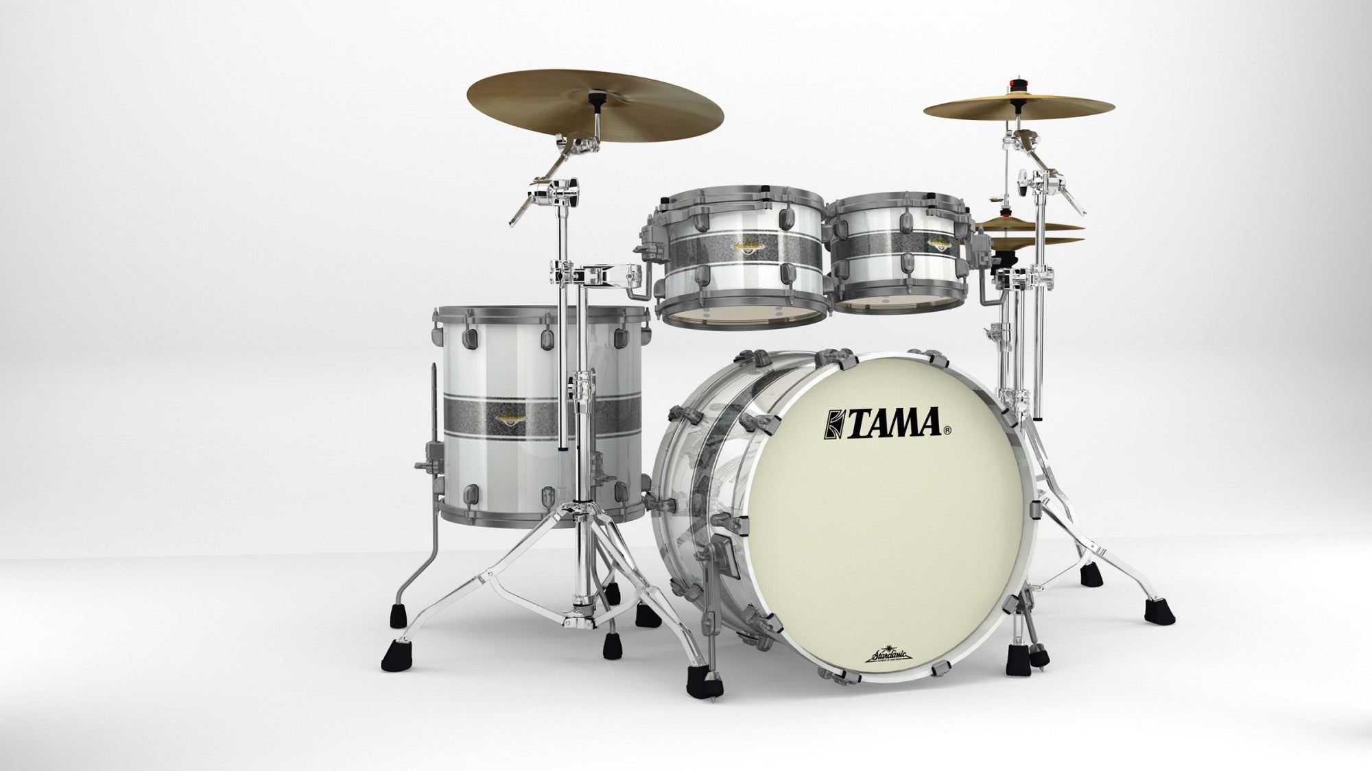 TAMA Starclassic Maple Lacquer Shell Kit 4 teilig -  Silver Snow Racing Stripe/Smoked Black Nickel HW