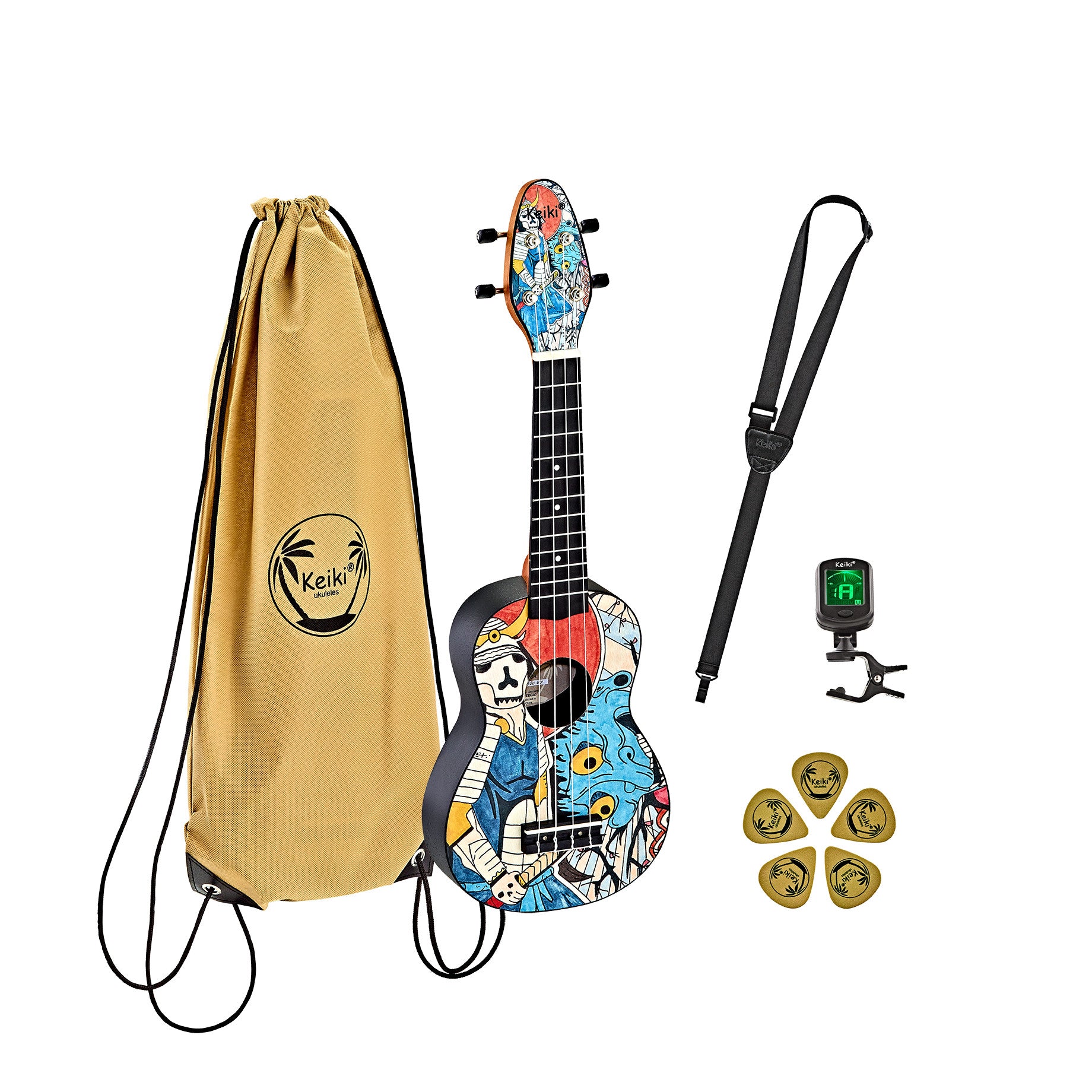 KEIKI K2 Serie Sopran Ukulele Set - Agathis / ABS Samurai