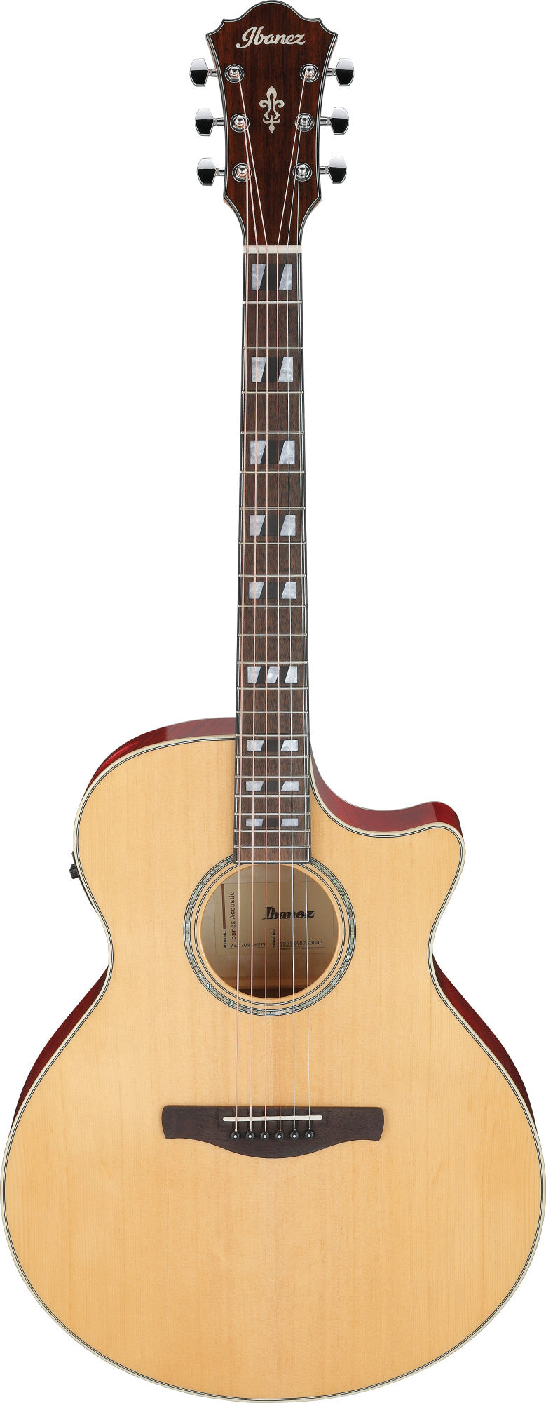 IBANEZ AE Akustikgitarre 6-String - Natural High Gloss Decke, Transparent Red High Gloss Zargen & Boden
