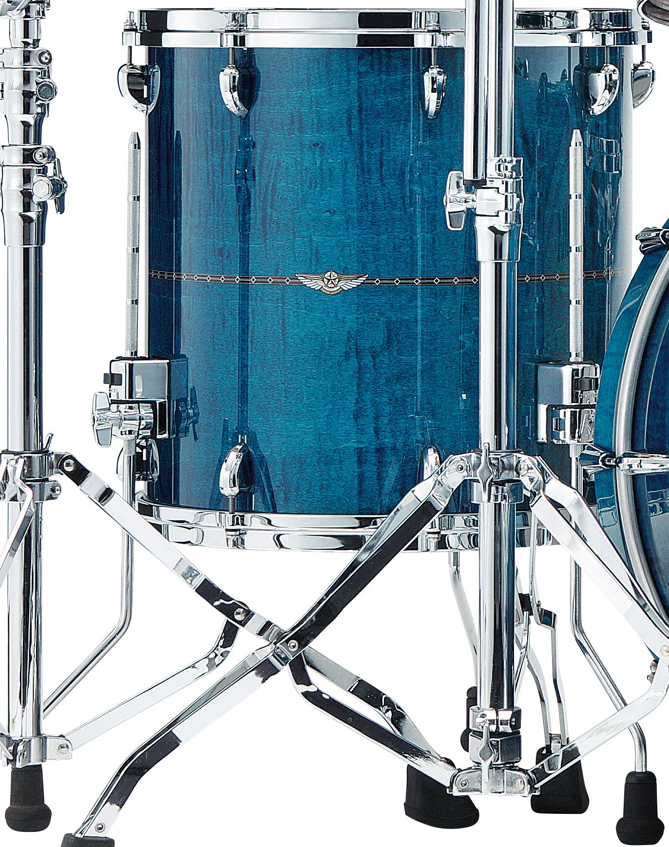 TAMA STAR Maple Floor Tom 16" x 15" - Ocean Blue Curly Maple/Chrom HW/mit Inlay (outside)