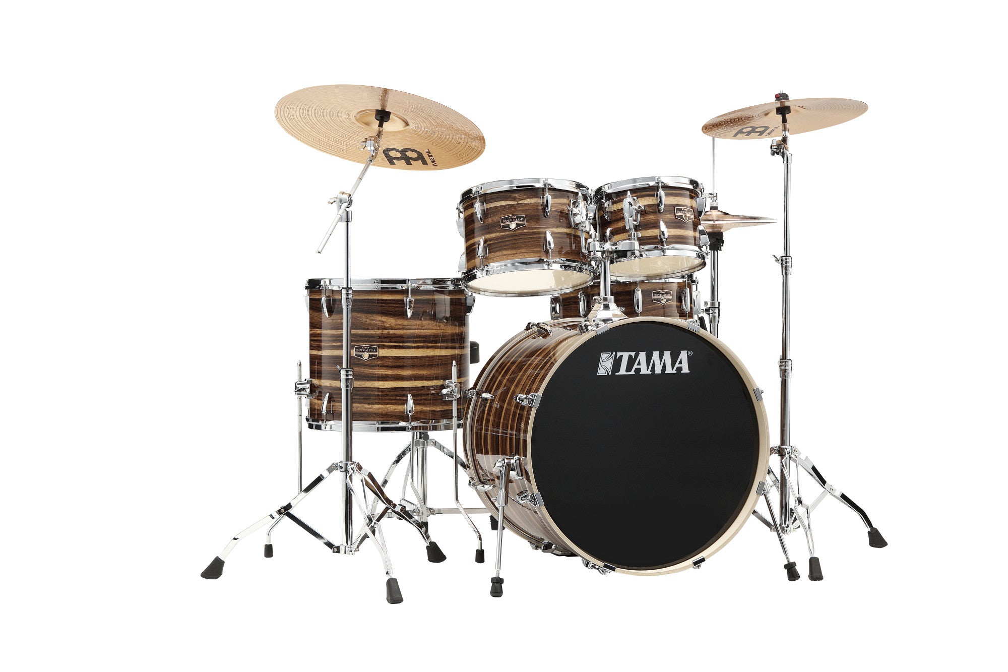 TAMA Imperialstar Drum Set 5 teilig - Coffee Teak Wrap/Chrom HW + MEINL Cymbals HCS Cymbal Kit/Stage Master Double-Braced Hardware Kit