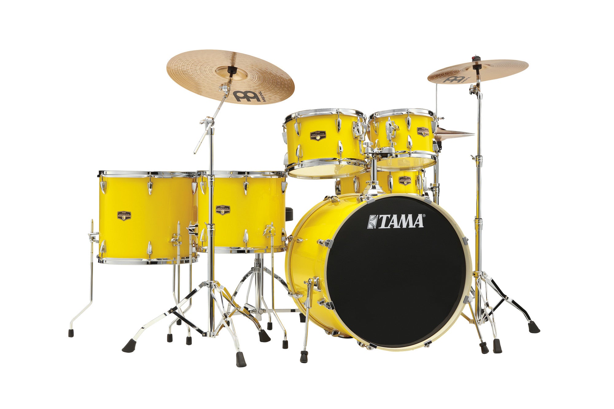 TAMA Imperialstar Drum Set 6 teilig - Electric Yellow/Chrom HW + MEINL Cymbals HCS Cymbal Kit/Stage Master Double-Braced Hardware Kit