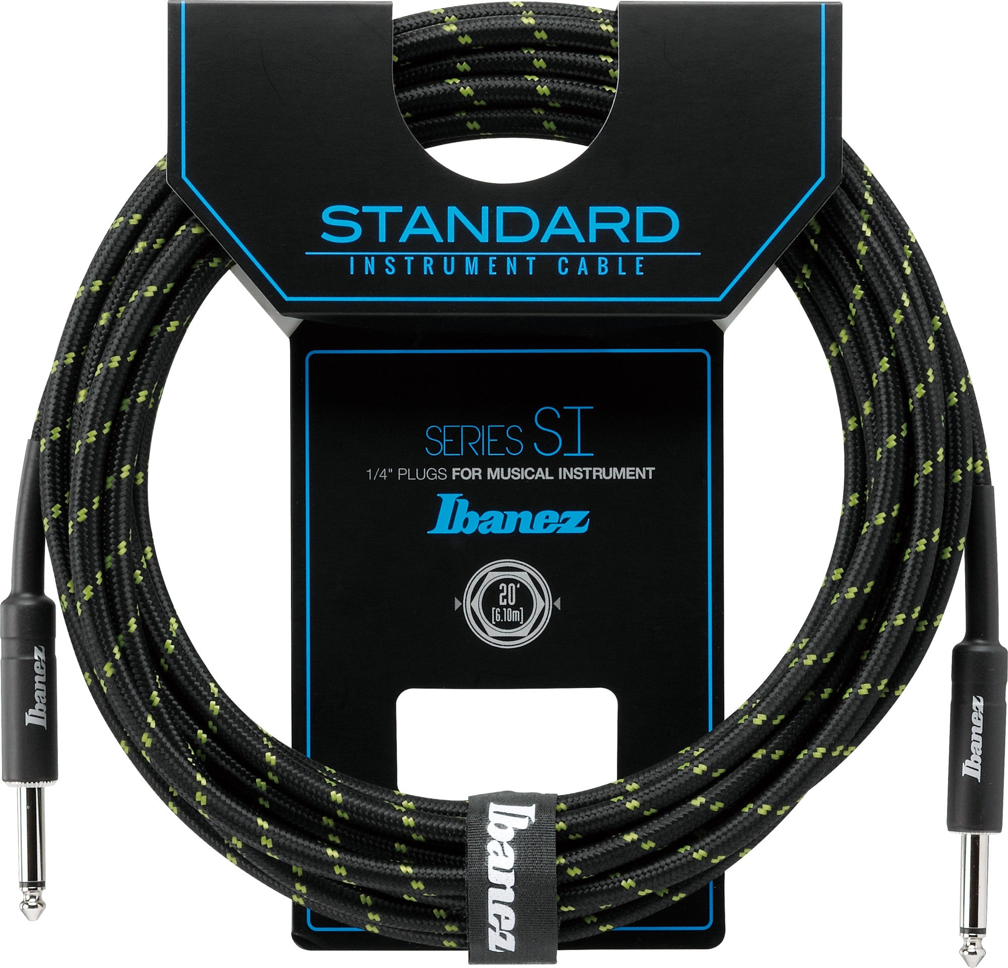IBANEZ SI Serie (Standard) Instrumentenkabel - 2 gerade Stecker Gewebt - Klinke - Klinke, Black x Green - 6,10 m / 20 ft