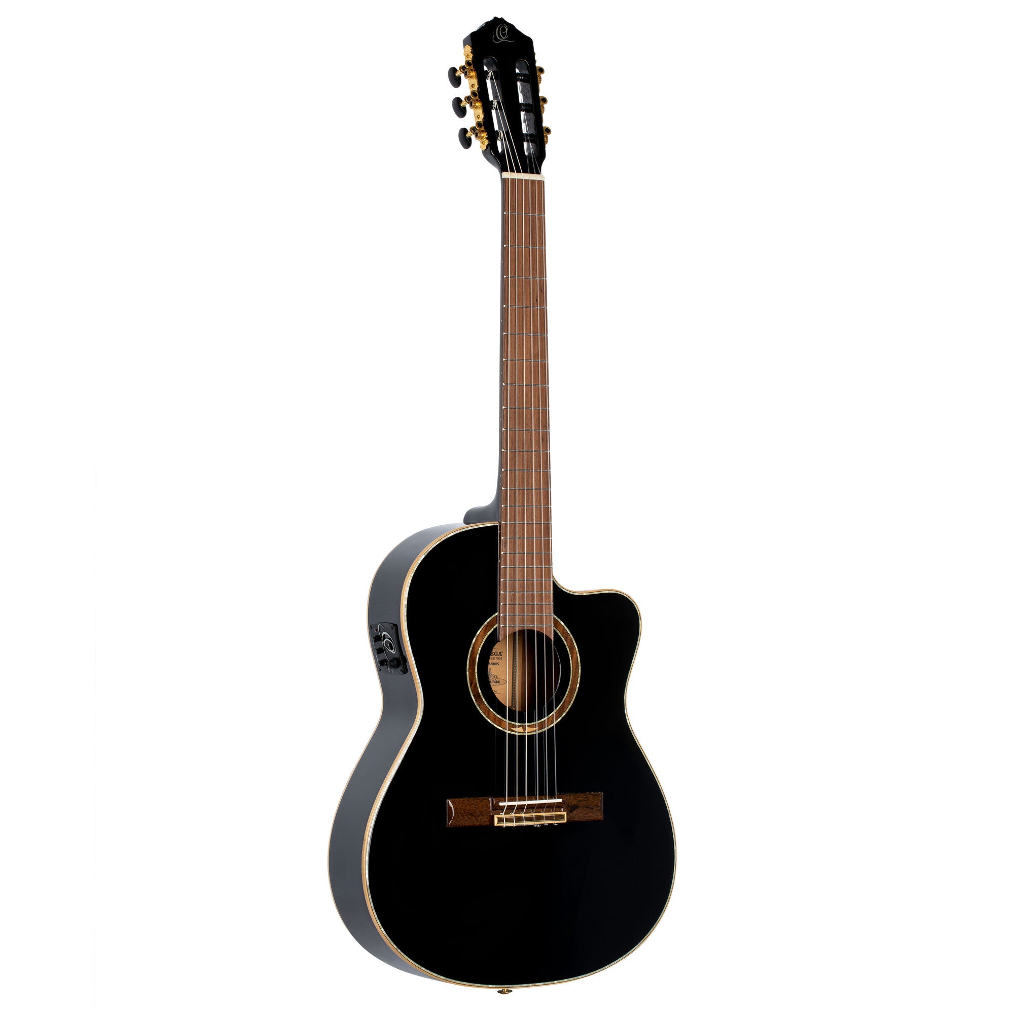 ORTEGA Performer Series Konzertgitarre 4/4 Schmaler Hals Dünner Korpus - schwarz + Bag