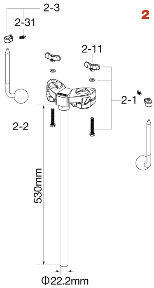 TAMA obere Rohr Baugruppe für HTW49WN2 Double Tom Stand