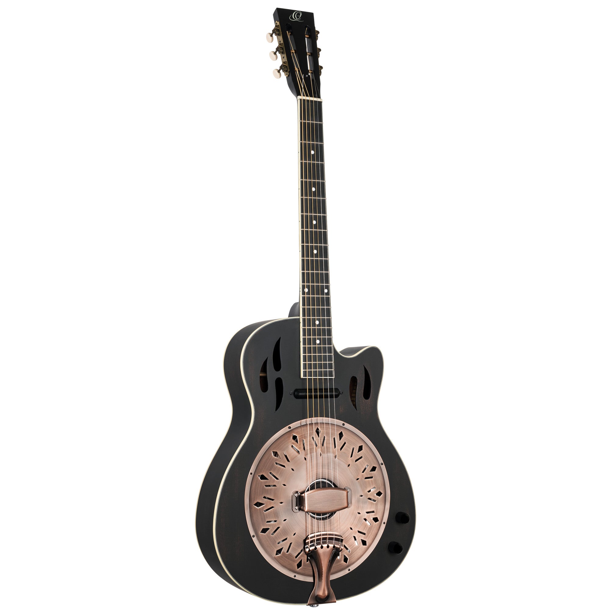 ORTEGA Americana Series Resonatorgitarre  6 String - Distressed Black / Antique Brass HW