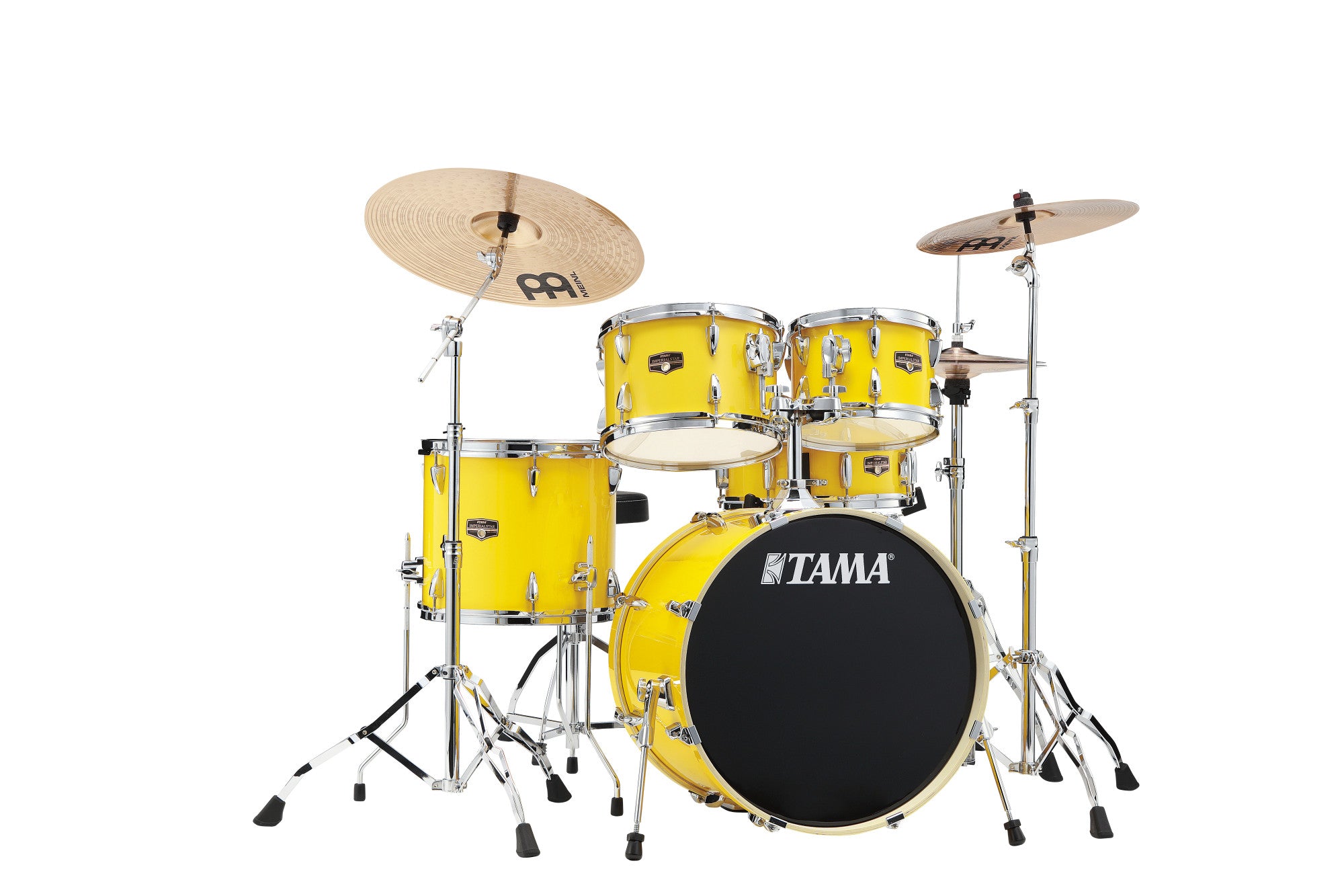 TAMA Imperialstar Drum Set 5 teilig - Electric Yellow/Chrom HW + MEINL Cymbals HCS Cymbal Kit/Stage Master Double-Braced Hardware Kit
