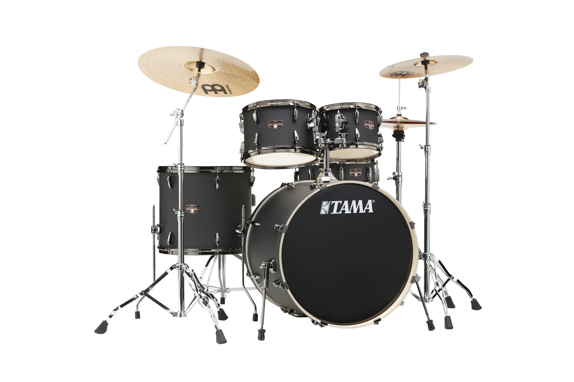 TAMA Imperialstar Drum Set 5 teilig - Blacked Out Black/Black Nickel HW + MEINL Cymbals HCS Cymbal Kit/Stage Master Double-Braced Hardware Kit
