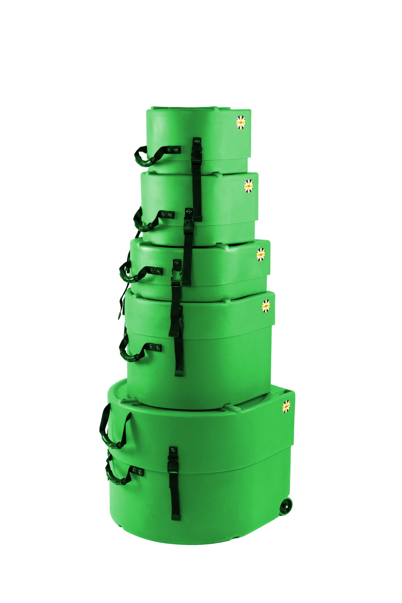 HARDCASE Standard Case Set - 22“ Bass Drum, 12“ Tom, 13“ Tom, 16“ Floor Tom, 14“ Snare Drum - Light Green / komplett gepolstert
